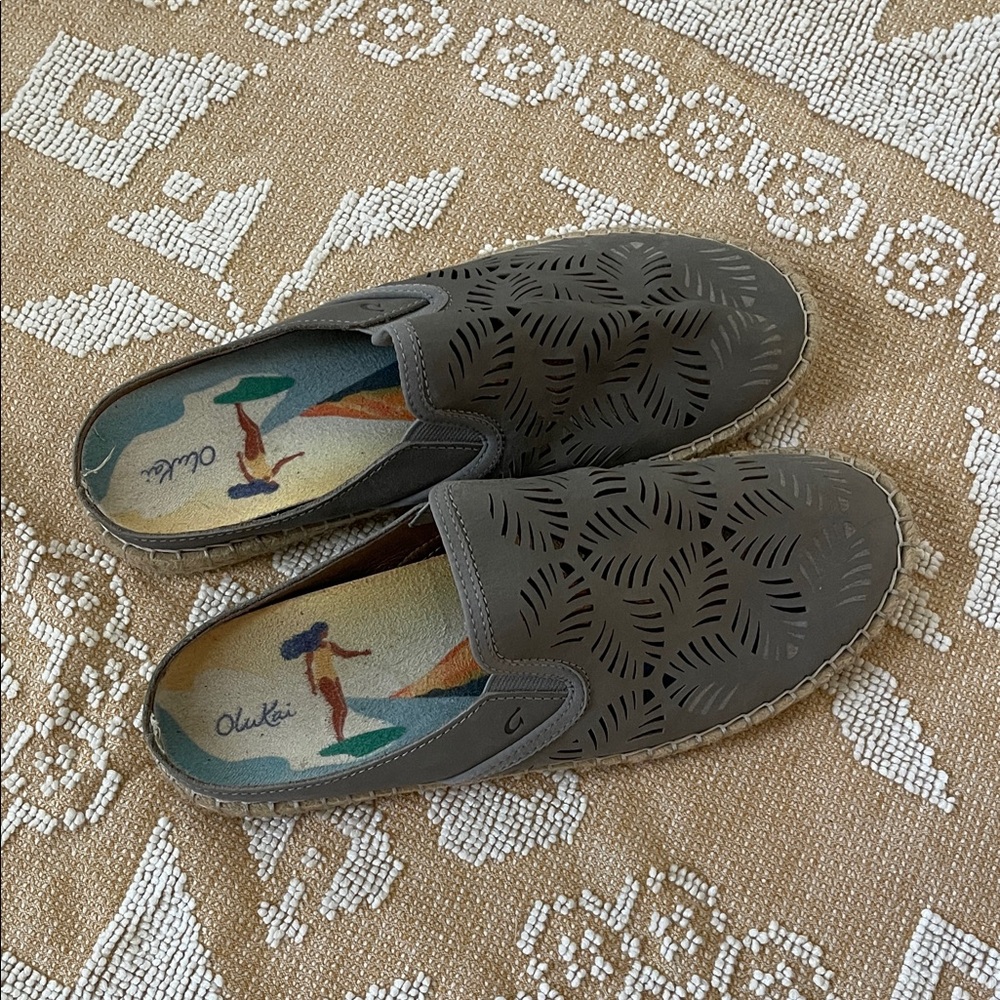 OluKai Charcoal Laser-Cut Slip-On Espadrilles